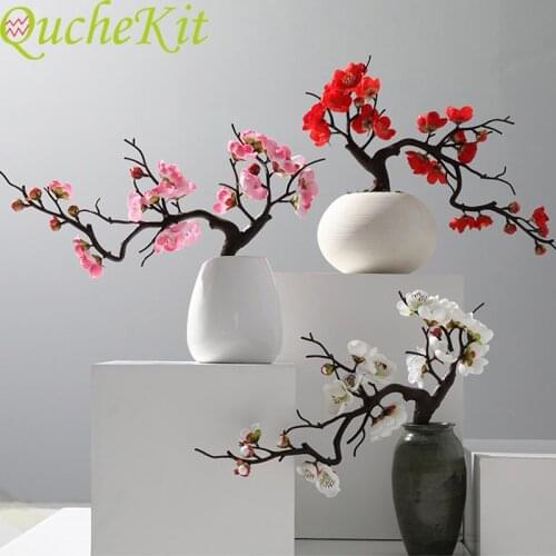 Plum Cherry blossoms Artificial Silk flowers flores Sakura tree branches Home table living room Decor DIY Wedding Decoration