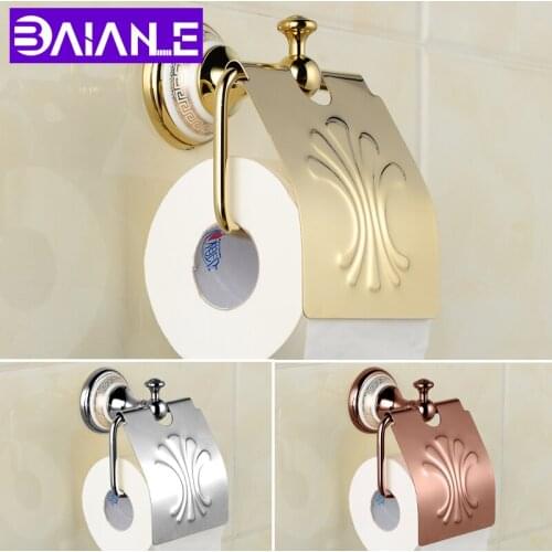Bathroom Toilet Paper Holder Cover Waterproof Brass Ceramic Paper Towel Holder Wall Mounted Toilet Tissue Roll Paper Holder Gold