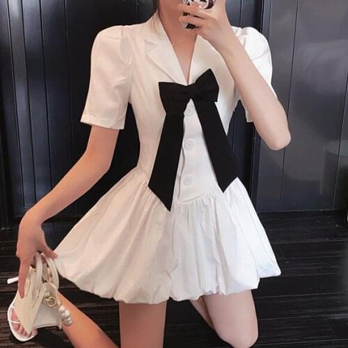 Bow dress children Xia Han chic College students Peng Peng pure sweet suit