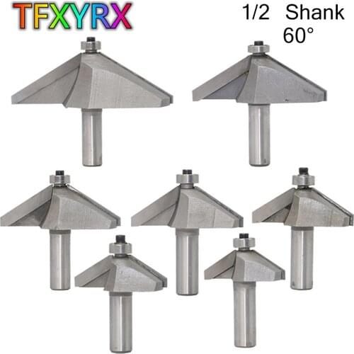 1pc 1/2 Inch Shank 60 Degree Chamfer Milling Cutter with Bearing Trimming Engraving Machine Woodworking Tool Line Knife