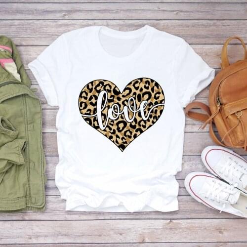 T-shirts Women Summer Leopard Heart Print 90s Female Tee Tops O-neck Ladies tshirt Short sleeve Summer harajuku tshirt femme