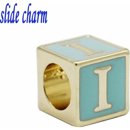 Slide charm New zinc alloy popular jewelry geometric square painted letters I charm beads fit Pandora bracelets