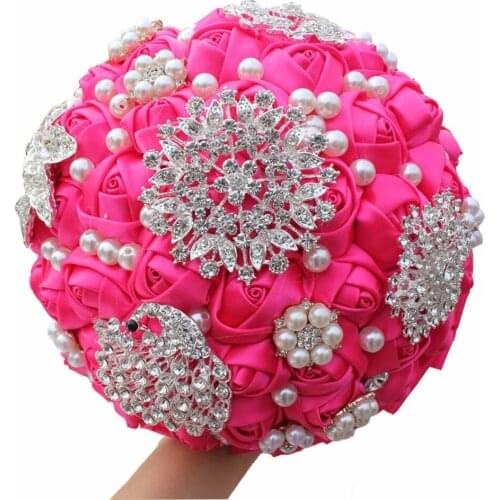 Hot fushia Wedding Bouquets Hand made Flower Rhinestone Bridesmaid Crystal Bridal Wedding Bouquet de mariage
