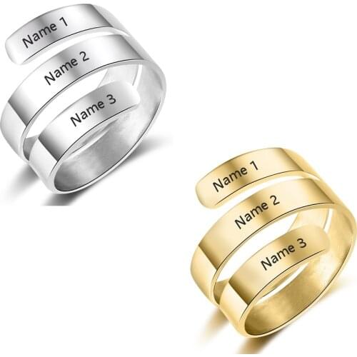 Stainless Steel Customized Engraved 3 Name Rings Adjustable Promise Ring Bands Women Men Fashion Anniversary Jewelry