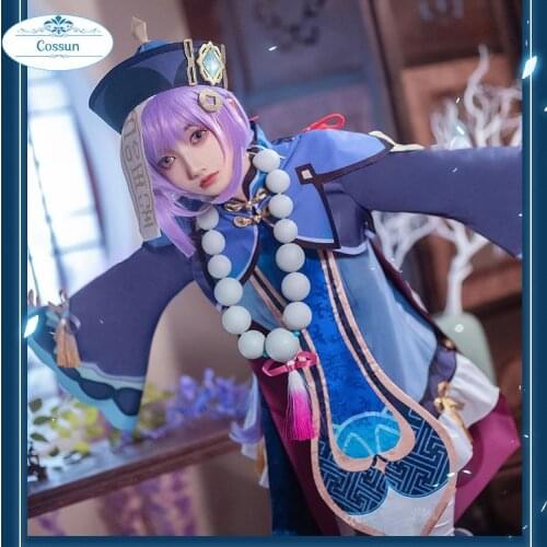 Genshin Impact QIQI Cosplay Costume Game Genshin Impact Zombie Girl Dress Tops Pants Anime Accessories Set Halloween
