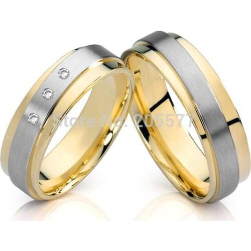 Fashion Two Tone style CZ diamonds Handmade titanium wedding jewelry couples engagement rings sets