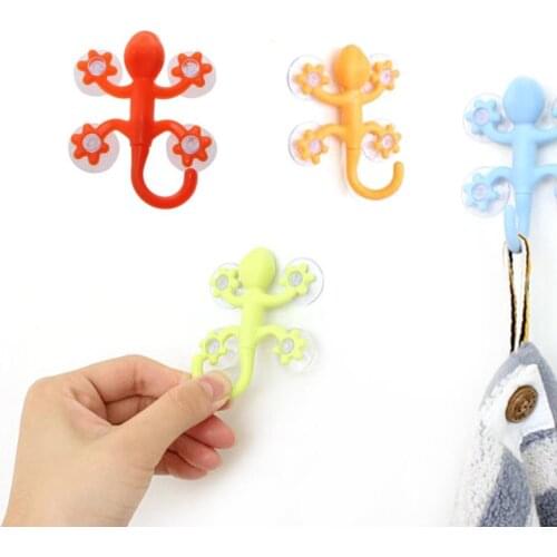 Powerful Plastic Four Suction Cups Hook Gecko Wall Hanger Gecko Hook With 4 Suction Cups Super Suction Cartoon Hook Decoration
