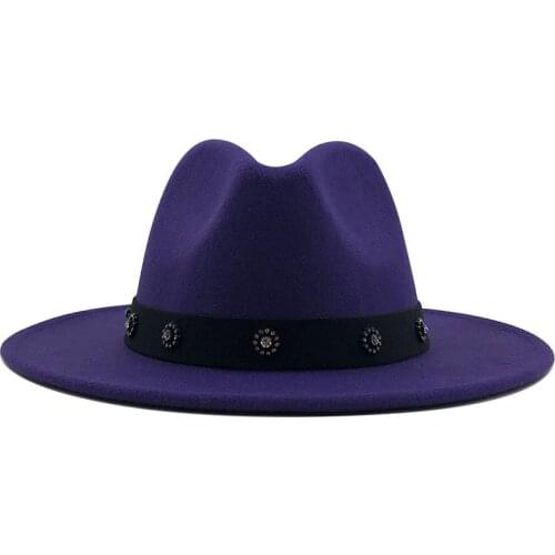 Men Women Wide Brim Wool Felt Fedora Panama Hat with Diamond decoration Jazz Trilby Cap Party Formal Top Hat In Pink,black 60CM