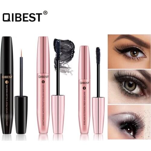 QIBEST 4D Fiber Eyelash Growth Enhancer Mascara Set Waterproof Full Pro Makeup Long Curling Thick Eyelash Extend Cosmetics