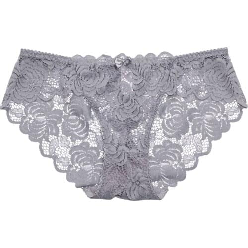 Sexy Lace Panties Briefs Plus size Underwear women Lingerie Intimates Floral Cotton Crotch Hollow Out Low-rise Dentelle Bow