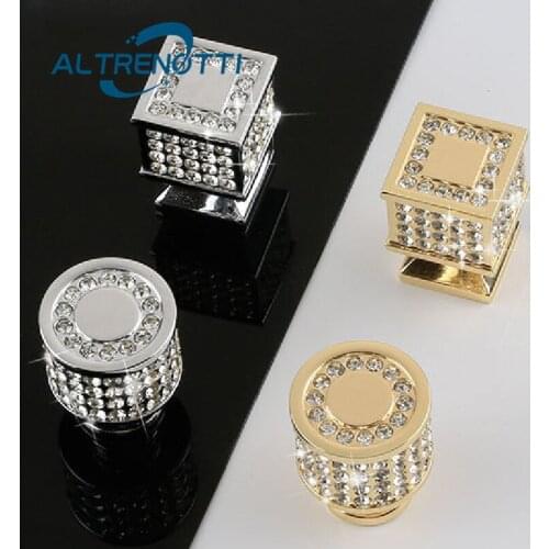 New Furniture Cabinet Handle Luxury Jewel Diamond Metal Gold Silver Knob Wardrobe Cupboard Drawer Kitchen Door Pull Round Square