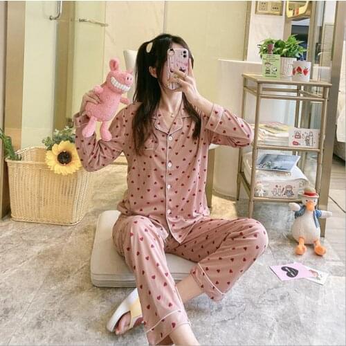 2 PCS Pajamas Set Autumn Winter Lady Women Pajamas Set Nightwear Pink Girl Sleepwear Long Pyjamas Suit Female Home Service