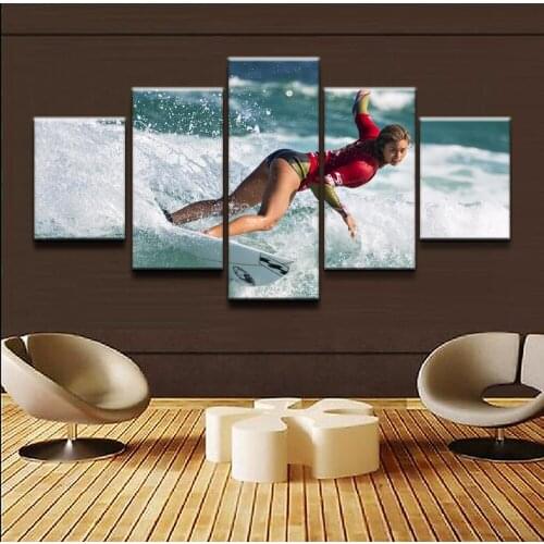 Poster Modern Home Decor Living Room Or Bedroom Wall Art Canvas Print 5 Panel Sports Surfing Painting Modular Pictures Framework