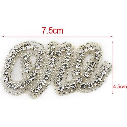 Lovely One Applique Rhinestone Beaded Letter Patches For Clothes WRA-800