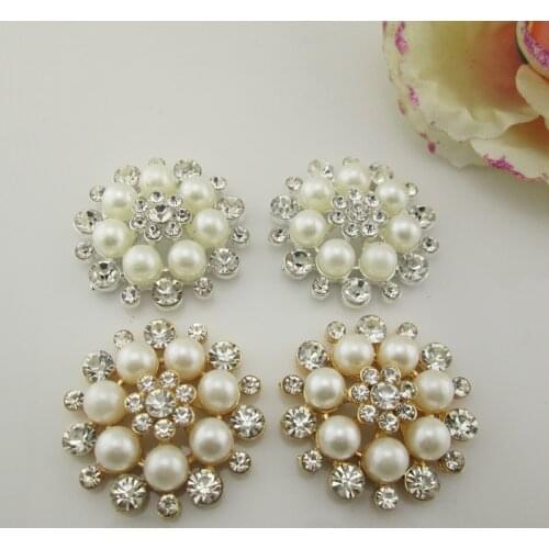 BT198 33mm)5pcs Rhinestones Buttons Flat Back Ivory Pearl Craft Making Accessories Wedding Invitation Card Decoration