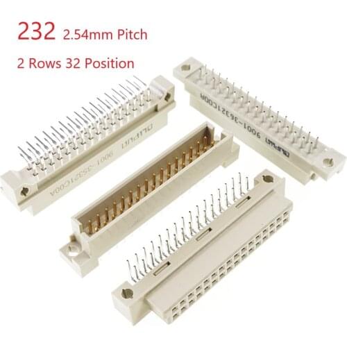 5pcs DIN 41612 Connector Dual Row 32 Positions Receptacle Female Socket Right Angle Through Hole PCB 2x16 32 Pin 2.54 mm pitch