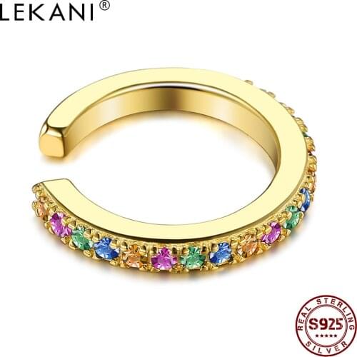 LEKANI Ear Cuff Sterling Silver 925 Jewelry Clip Earrings For Women Dazzling Cubic Zirconia Gold Color Tiny Earrings Party Gift