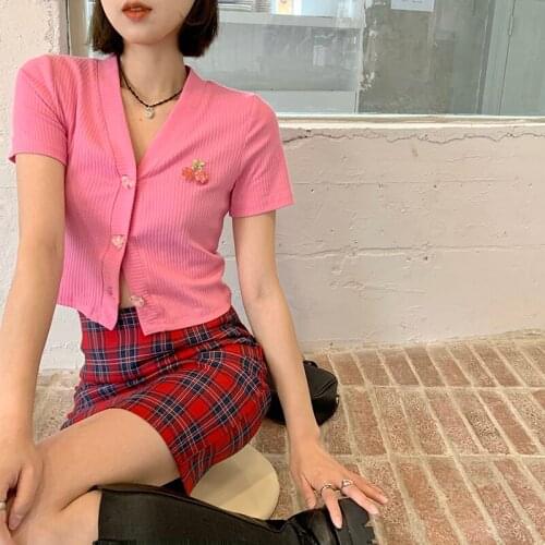 Sweet lovely cherry summer new style Korean sweet short-sleeved T-shirt