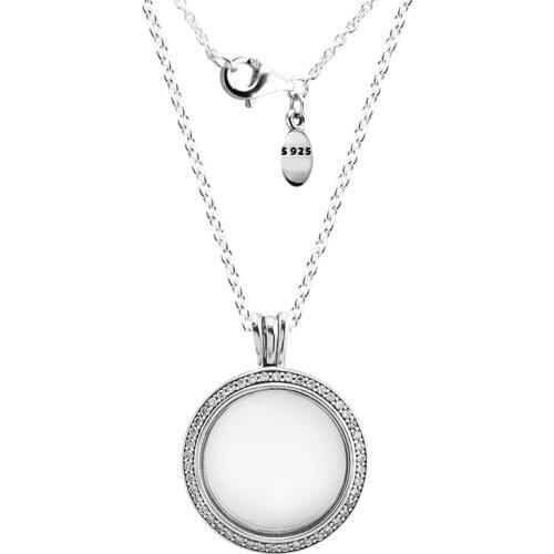 Sparking Floating Locket Medium Necklace 925 Sterling Silver Jewelry Elegant Necklace For Woman Fashion Jewelry