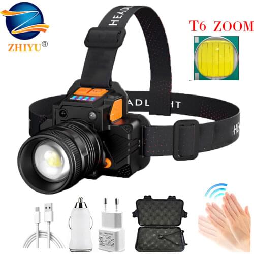 Rechargeable Sensor LED Headlamp Zoom Fishing Headlamp Torch Outdoor Super Bright Headlamp Waterproof Camping Hunting Head Lamp