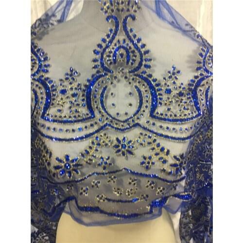 Top selling in blue glitter gold edge JRB-102818 sparkly glued glitter lace trim for sexty dress decoration