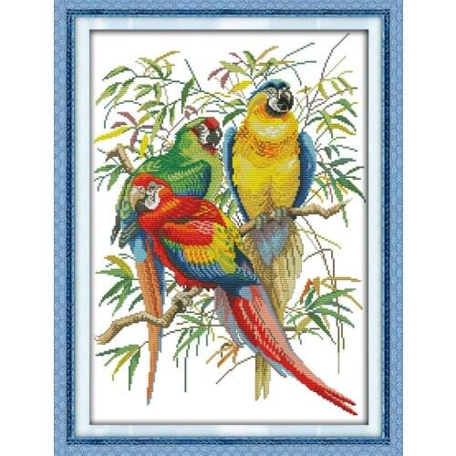 Everlasting Love Scarlet Macaw Chinese Cross Stitch Kits Ecological Cotton Stamped 11CT DIY Gift New Year Decorations For Home