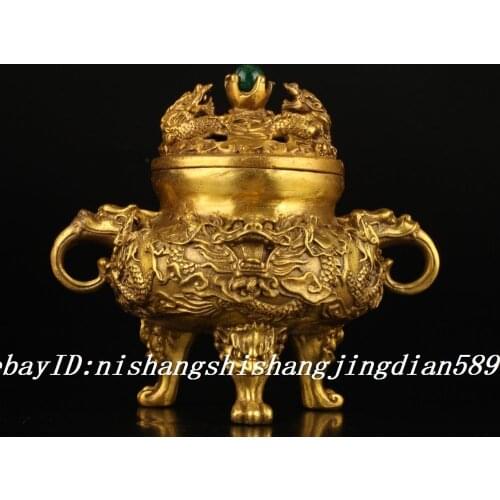 Vintage Collection Old Handmade Brass Nine Dragons Incense Burner