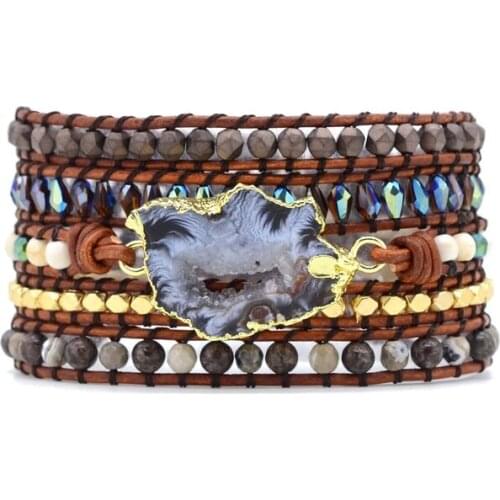 Boho Vintage Bracelet Natural Stone Handmade Bracelet 5 Wrap Leather Bracelet Dropshipping