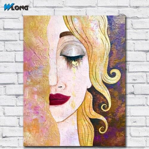 Wlong Home Decor Wall Art Love Tear Klimt Oil Painting On Canvas Picture Wall Paintings for Living Room Posters and Prints