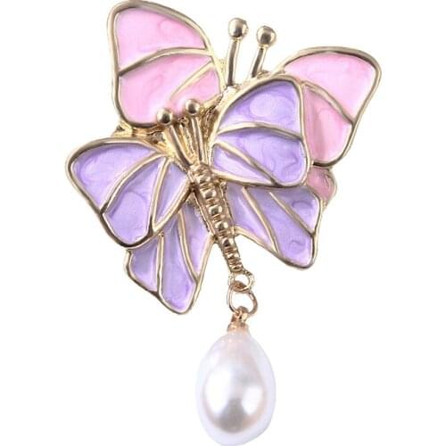 Korean Fashion Pearl Butterfly Brooches for Women Insect Enamel Pins Scarf Buckle Badge Retro Jewelry Clothing Accessories