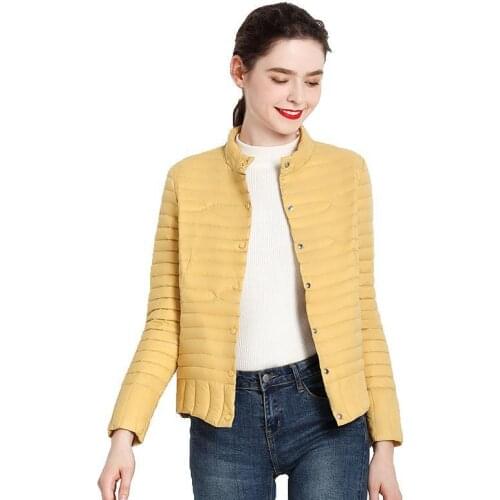 Womens Autumn Winter Casual Clothing New Short Down Jacket Womens Thin Stand-Up Collar Fashion Slim Coat