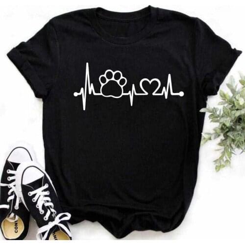 Maycaur Women T-shirts Love Heartbeat Paw Animal Printed Tshirts 90s Print Lady Womens Graphic T Top Shirt New Kawaii Female Tee