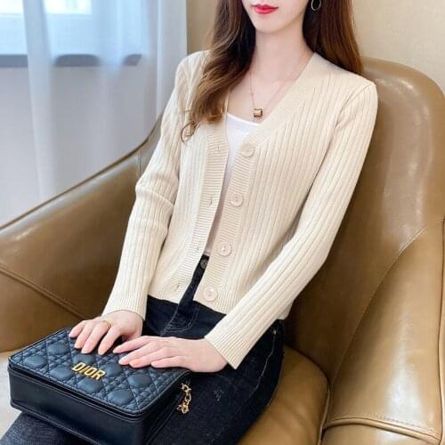 2021 Women Sweater, V-neck Cardigan, Knitted Base, Solid Color, Korean Version, Loose Jacket, Casual Tops 3XLB1089