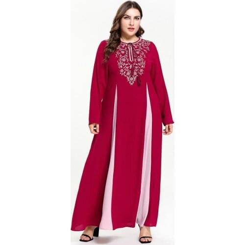 Plus Size Muslim Dress Women Embroidery Loose Big Swing Abaya Dresses Elbise Islam Hijab Long Robe Turkish Dubai Arab Clothing