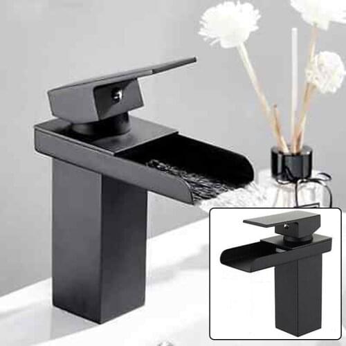1pc Sink Mixer Tap 304 Stainless Steel Black Paint Waterfall Faucet Basin Wash Basin Single Hole Faucet