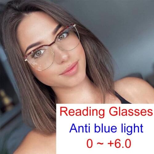 2021 Fashion Womens Reading Glasses Even For Plus 0 to +6.0 Anti Blue Light Computer Optical Eyeglasses Frame Cat Eye Glasses