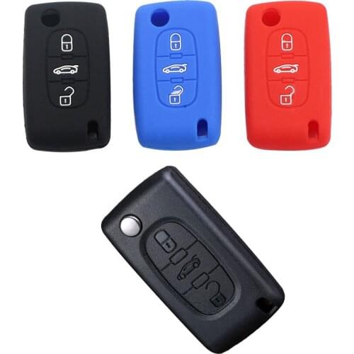 3 Button Flip Folding Car Key Case Silicone Cover Fob Rubber Skin Protect for PEUGEOT 207 407 307 308 607 for Citroen C2 C4 C5