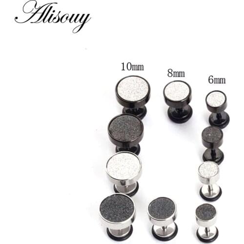 Alisouy 1 Pair Mens black color 316L Stainless Steel Stud Earrings 6/8/10mm Barbell Punk Gothic Body Piercing Jewelry for men