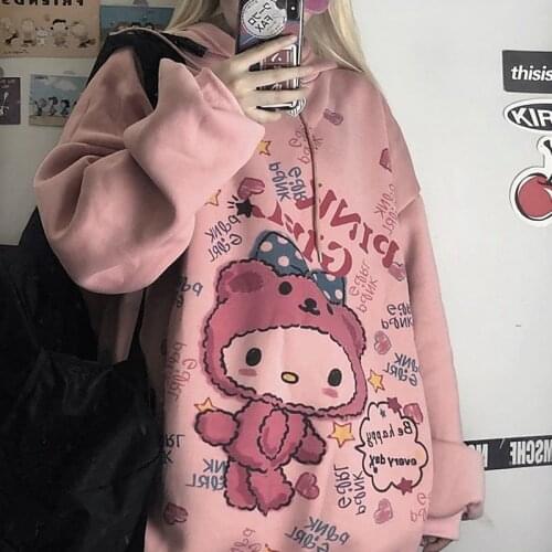 Anime Hoodie Women Autumn Kawaii Fashion Sweatshirt Women Korean Long Sleeve Print Tops Vintage Oversized Cute Hoodie Sweatshirt