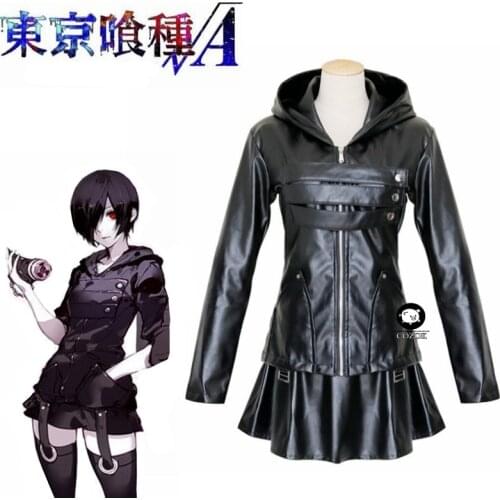 Anime Tokyo Ghoul Kirishima Touka Black Outfit dress Leather Cosplay Costume Full Set