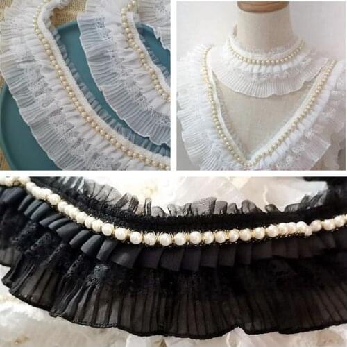 2yard price Bridal Applique Three layers Beads Ruffle Trim Wedding Dress Clothing Sewing Guipure Supplies