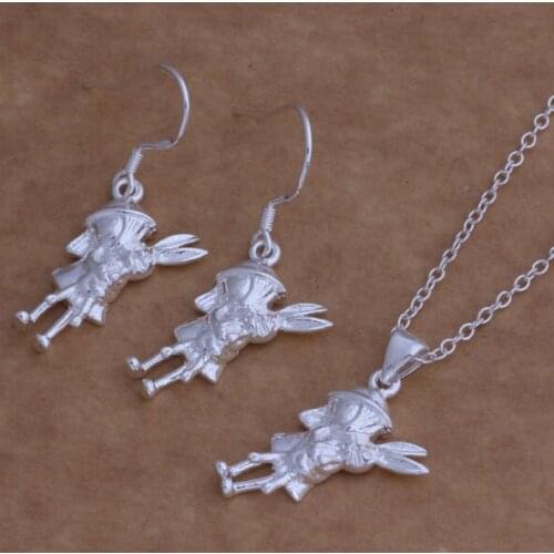 AS019 Lucky Silver Color 925 Jewelry Sets For Women Earring 060 + Necklace 035 /bdnajuua Abnaisua