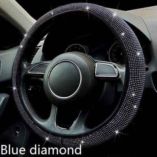 Bling Bling Rhinestones Crystal Car Steering Wheel Cover 38cm PU Leather Steering-wheel Covers Auto Accessories Case Car Styling