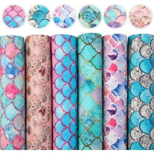 David accessories 6pcs/set A5 15*21cm Mermaid Scale Printed Faux Synthetic Leather Fabric Set DIY Bow Crafts Materials,1Yc10091