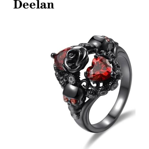 DEELAN Rings for Women Charm Fashion Gothic Skull Black Gold Jewelry Classic Party Wedding Friendship Girls Ring Valentine Gifts