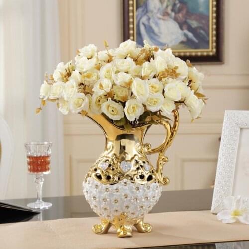 European Fashion Ceramic Vase Embedded Diamond Hollow Pierced Ceramic Vase Decoration For Living Room Table Wine TV ark