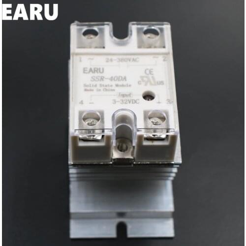 1 pc SSR-40DA Solid State Relay Moudle SSR-40 DA 40A with Plastic Cover+1 pc Aluminum Heat Sink Dissipation Radiator Combination