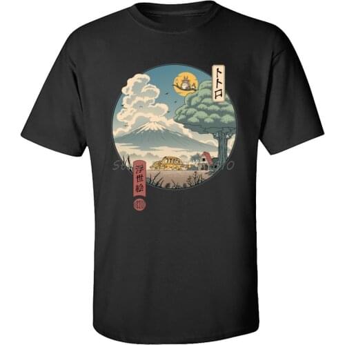 Neighbors Ukiyo-e Cotton Fabric T-Shirt For Men Classic Japan Style Short Sleeve T Shirt Popular Anime Totoro Tshirt
