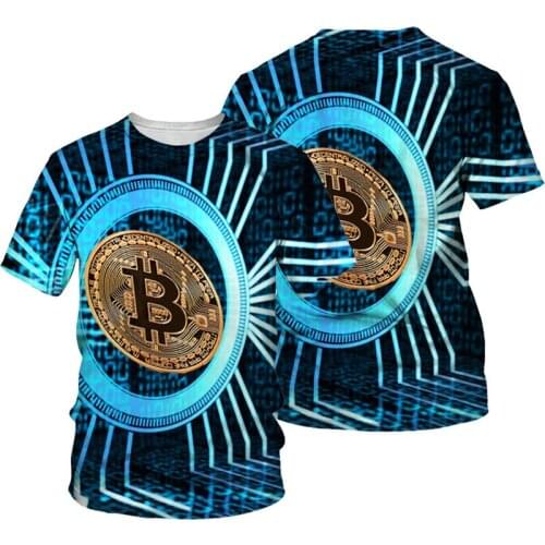 3D Bitcoin Printing T-shirt Mens Casual O-neck Short Sleeve Shirt Summer 2021 Round Neck Clothing Bitcoin People Benefits