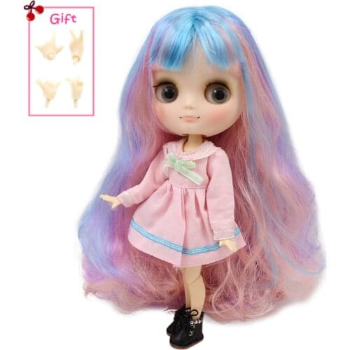 ICY DBS Middie Blyth doll Series No.BL1010/7216/6227 Blue mix purple and pink hair with bangs Matte face 1/8 BJD